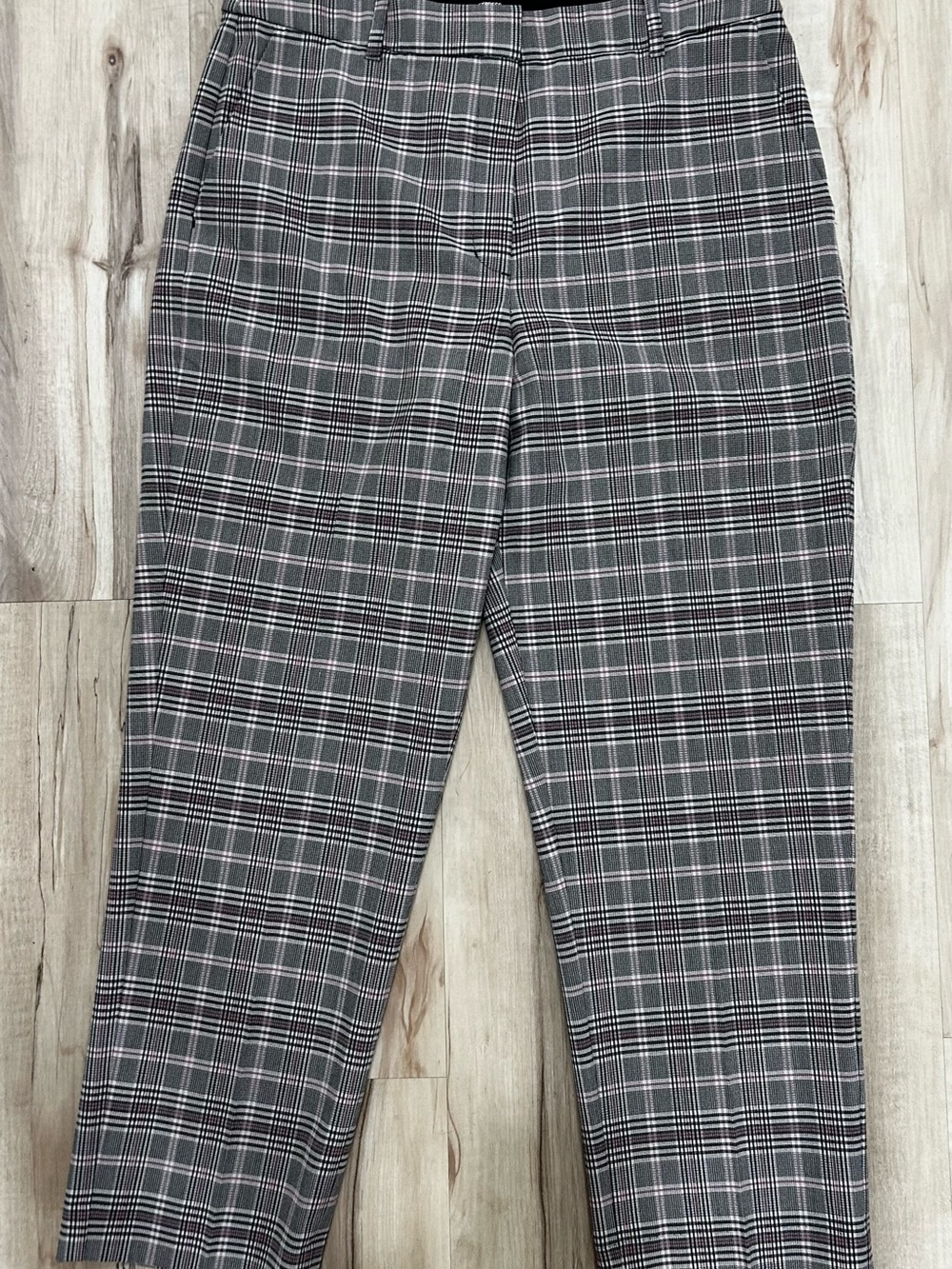 Express Gray Brown Plaid Chinos with Subtle Black & White& Pink Check